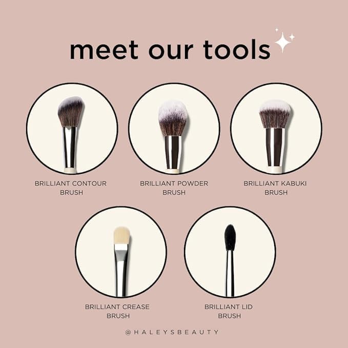 HALEYS Kabuki Makeup Brush + GWP Skin Tint Mini, VEGAN+CRUELTY-FREE, Sustainable Wood, Vegan Bristles for Airbrushed Finish, For Creams, Liquids, Powder, Streak-free, Perfect Blending, Buffs, Blurs-GlimoraGlow