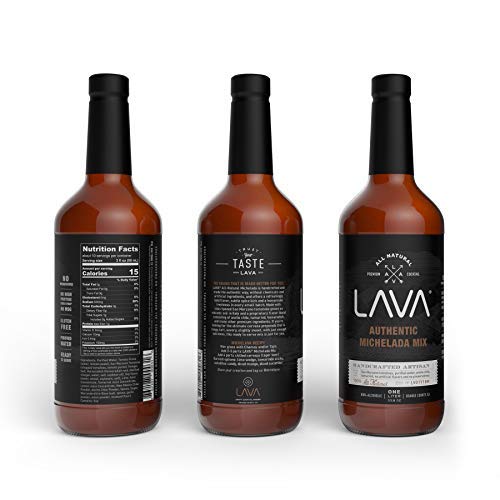 (3 Pack) LAVA All Natural Authentic Michelada Mix Craft Cocktail Mixer, Made with Real Tomatoes, Ancho Chile Peppers, Tamarind, No Junk Ingredients, Vegan, 1-Liter (33.8oz) Glass Bottle, Ready to Use-GlimoraGlow