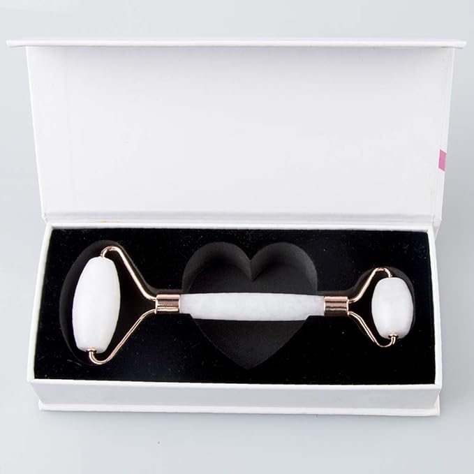 Jade Roller and Gua Sha Set - Facial Body Eyes Neck Massager Tool for Beautiful Skin Detox - Reduce Wrinkles Aging -(White Jade)-GlimoraGlow