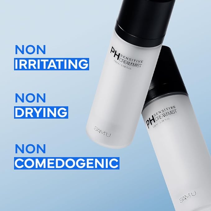 SAM'U PH Sensitive Cream Mist, Ceramide Face Mist, Hypoallergenic Facial Spray with Hyaluronic Acid & Centella, Hydrating & Quick Absorbing, Korean Skin Care for Dry & Sensitive Skin, 3.38 Fl. Oz-GlimoraGlow