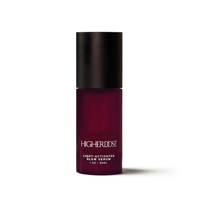 HigherDOSE Light-Activated GLOW SERUM - Anti Aging Face Serum to Plump, Hydrate & Smooth Fine Lines - Made with Vitamin C, Copper Peptides & Hyaluronic Acid - Boosts Benefits of Red Light (1 oz)-GlimoraGlow
