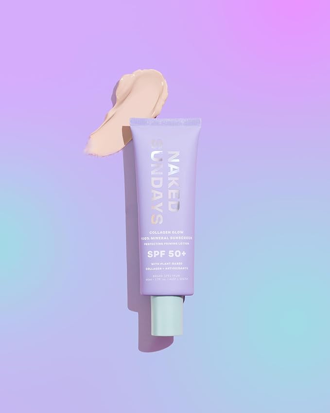 Naked Sundays SPF 50 Mineral Glow Sunscreen, Daily Hydrating Facial Moisturizer & Primer with Zinc Oxide, Sheer Tint, Broad Spectrum SPF Lotion (Jumbo 80ml)-GlimoraGlow