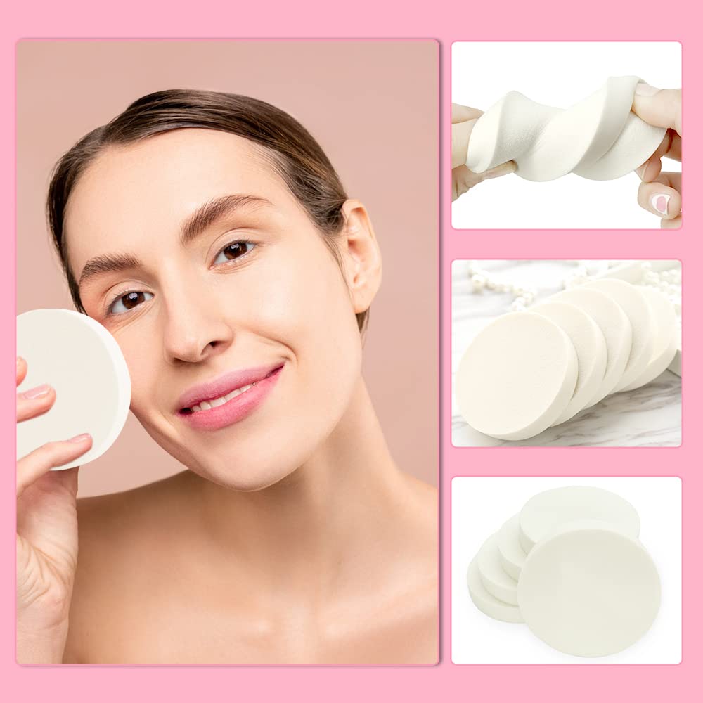 Vmiapxo 48 Pieces White Makeup Sponge, Cosmetic Sponge Round Foam Pad, Compact Facial Powder Puff, Beauty Makeup Foundation Powder Blender for All Skin Types Wet and Dry Dual Use-GlimoraGlow