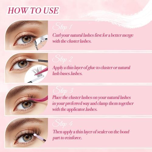 Lash Clusters Kit 432pcs Wispy Lashes Clusters Lash Clusters Clear Band Eyelash Clusters Natural Look Lash Extension Kit Invisible Band Lashes 0.07D-GlimoraGlow