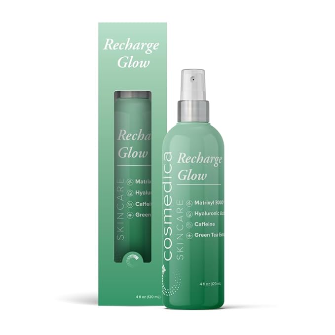 Cosmedica Skincare Recharge Glow Mist with Caffeine, Green Tea Extract, Hyaluronic Acid & Matrixyl 3000 for Energized Skin – 4 oz-GlimoraGlow