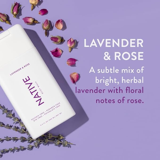 Native Body Wash Contains Naturally Derived Ingredients | For Women & Men, Sulfate, Paraben, & Dye Free Leaving Skin Soft and Hydrated | Lavender & Rose 18 oz - 2 Pk-GlimoraGlow