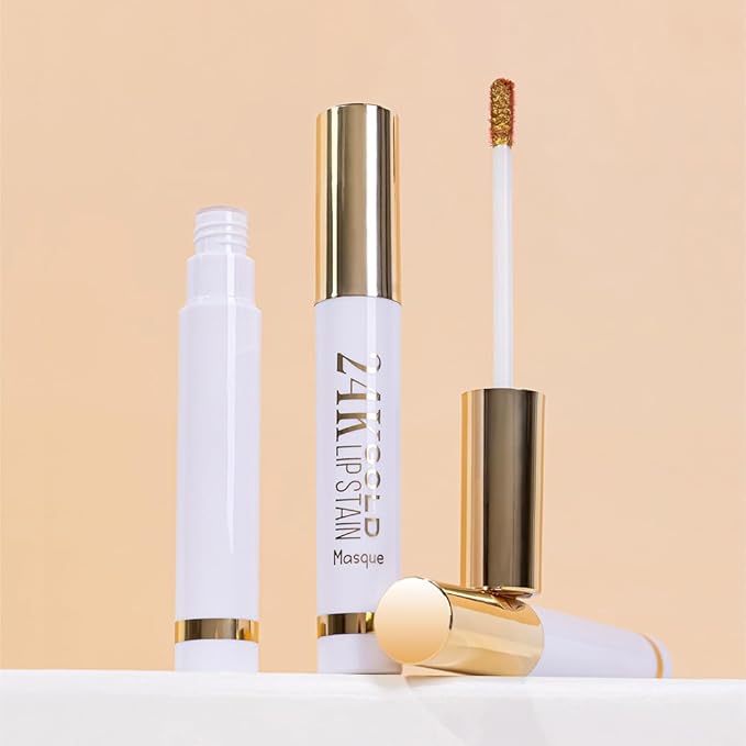 2025 New 24K Gold Liquid Lip Gloss Peel Off Lip Stain Tattoo with Tweezer, Brownish Red Lips Stain Peel Off Masque, Long Lasting Waterproof Lip Tint Stain,Transfer-proof for All Skin Types 02#-GlimoraGlow