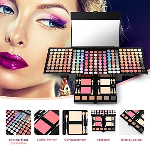 194 Colors Pink Cosmetic Make up Palette Set Kit with Eyeshadow Blusher Eyebrow Powder Face Concealer,All-in-One High Pigment Powder Pallet Kit with Mirror, Applicators-GlimoraGlow