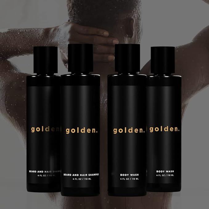 Golden Grooming Co. 3-in-1 Men's Body Wash - Hair & Beard Shampoo - Cleanses, Hydrates, Softens - Body Wash for All Skin Types - Refreshing Scent - 4FL Oz (Pack of 2)-GlimoraGlow
