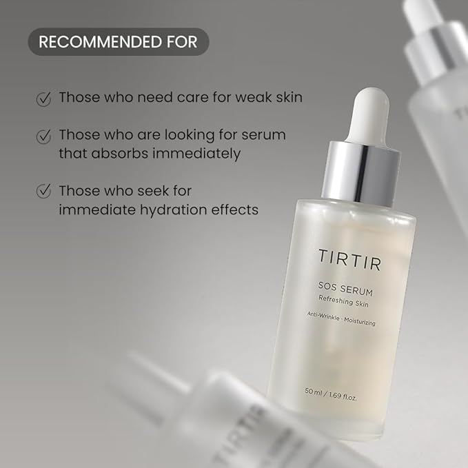 TIRTIR SOS Serum - Radiant Glow Boosting Face Serum - Plumping, Anti Aging, Hydrating - Visibly Smooth and Glowy Skin - Fragrance Free for All Skin Types, 1.69 fl.oz.-GlimoraGlow
