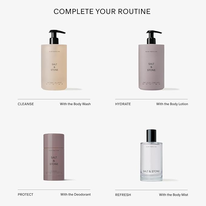 Salt & Stone Body Wash for Women & Men | Black Rose & Oud | Hydrating Gel Cleanser | Clean & Soften Skin | Made with Niacinamide & Hyaluronic Acid | Free From Parabens, Sulfates & Pthalates 15.2 fl oz-GlimoraGlow