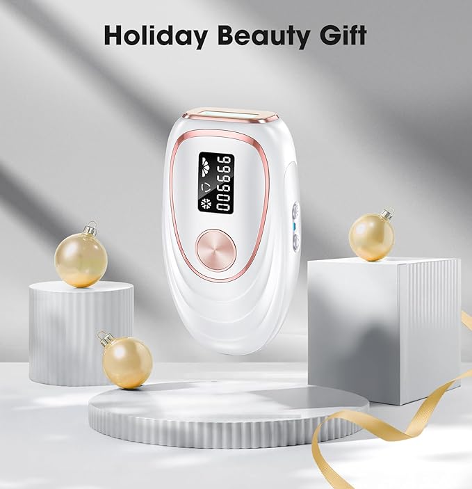 IPL Laser Hair Removal Device for Women & Men - Home 45°F Ice-Cooling Contact for Painless & Long-Lasting Results, 86% Hair Reduction in 3 Weeks for Full Body & Bikini Line, White-GlimoraGlow