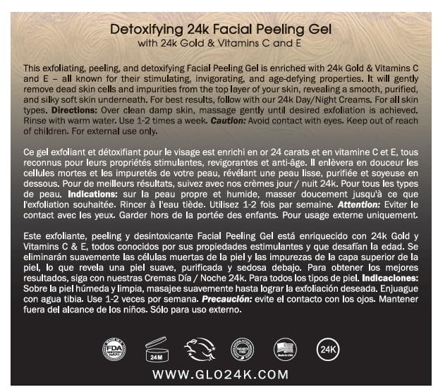 GLO24K Facial Peeling Gel with 24k Gold and Vitamins C,E. For optimal Exfoliation and Microdermabrasion. Restore and Revive your Skin.-GlimoraGlow