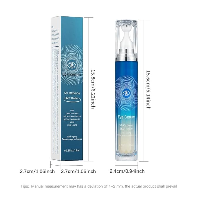 5% Caffeine Eye Serum with 360° Massage Rollerball Topper,Caffeine Eye Cream for Dark Circles,Wrinkles,Puffiness and Fine Lines,Under Eye Roller Cream Eye Bags Treatment for Women and Men-GlimoraGlow
