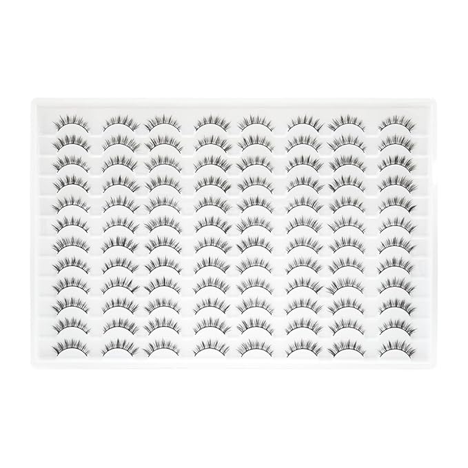 False Eyelashes 48 Pairs Faux Mink Lashes 14mm Wispy Lashes 3D Fluffy Cat Eye Lashes Pack Bulk Wholesale Strip Lashes(style 48-038)-GlimoraGlow