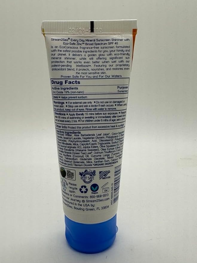 SPF 45 Every Day Shimmer Mineral Sunscreen | 2.5 Fl Oz Biodegradable, Paraben Free & Reef Safe Sunscreen | Non-Greasy, Lightweight & Shimmer Mineral Protection Against UVA & UVB for Face & Body-GlimoraGlow