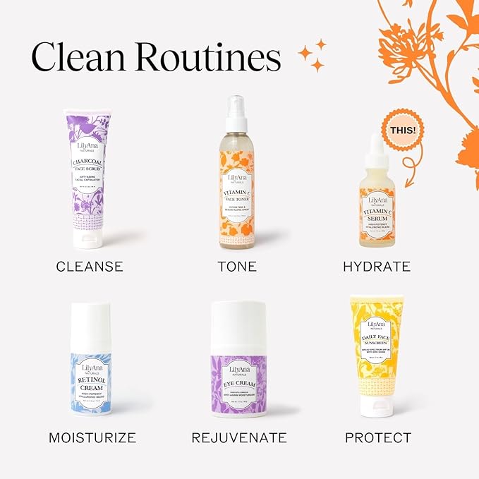 LilyAna Naturals Vitamin C Serum for Face with Hyaluronic Acid and Vitamin E, Anti Aging Serum, Reduces Age Spots and Sun Damage, Promotes Collagen and Elastin (1oz)-GlimoraGlow