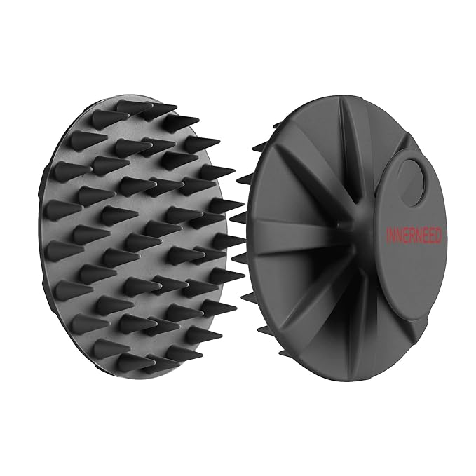 INNERNEED Scalp Care Massager Shampoo Brush, Wet & Dry Manual Head Scrubber Hair Washing, Soft Silicone Bristles, for Hair Growth, Dandruff Removal, Comfortable for All Hair Types (Black)-GlimoraGlow