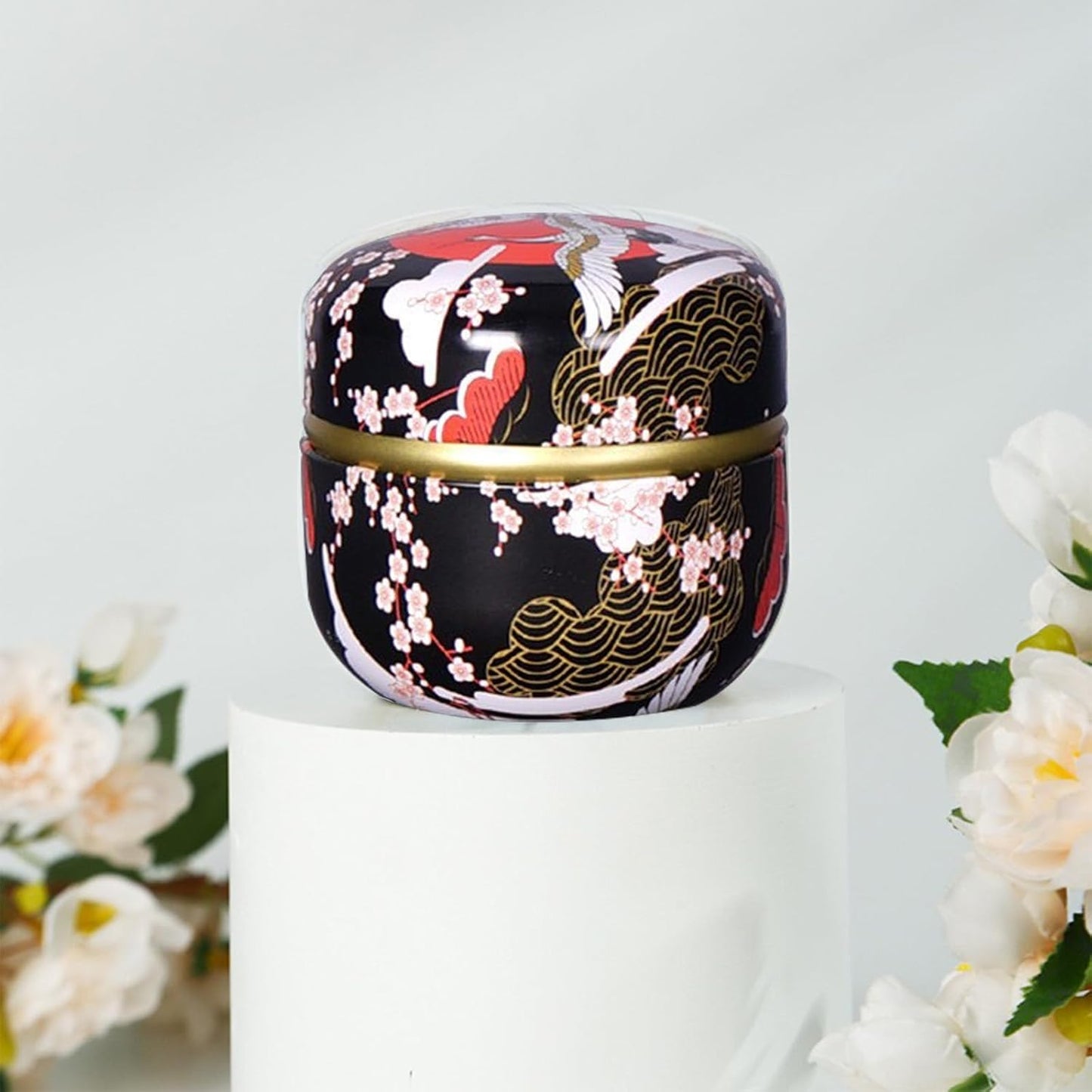 Body Powder Puff and Container for Dusting Powder, Women Powder Puff and Powder Case for Bath and Travel (Crane Black)-GlimoraGlow