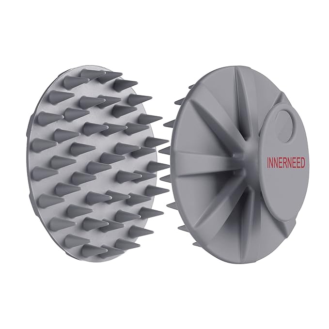 INNERNEED One-Piece Scalp Massager Shampoo Brush, Wet & Dry Scalp Care Head Scrubber Hair Washing, Soft Silicone Bristles, for Hair Growth, Dandruff Removal, Comfortable for All Hair Types (Gray)-GlimoraGlow