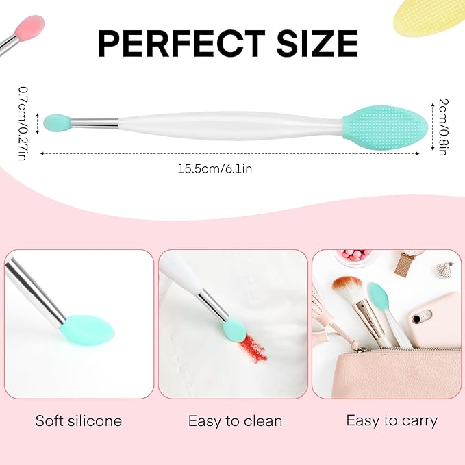 Unaone Lip Scrub Brush - 3 PCS Dual-ended Lip Scrubber Exfoliator and Silicone Lip Brush, 2-in-1 Silicone Lip Scrub Tool Lip Mask Applicator, Gentle Exfoliator & Applicator for Soft-GlimoraGlow