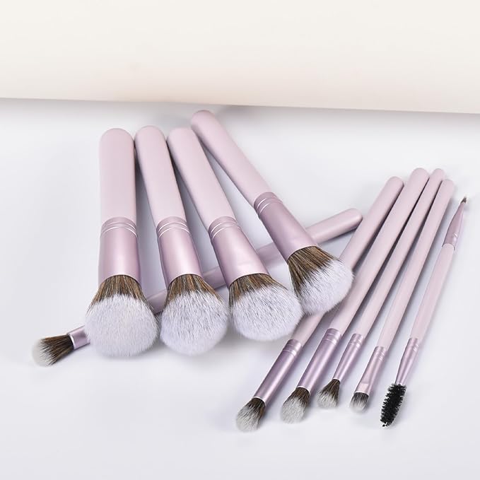 10 Piece Purple Makeup Brushes - Wooden Handle with Soft Synthetic Bristles,for Face & Eye Makeup|Professional Makeup Brushes set for Women & Girls|-GlimoraGlow