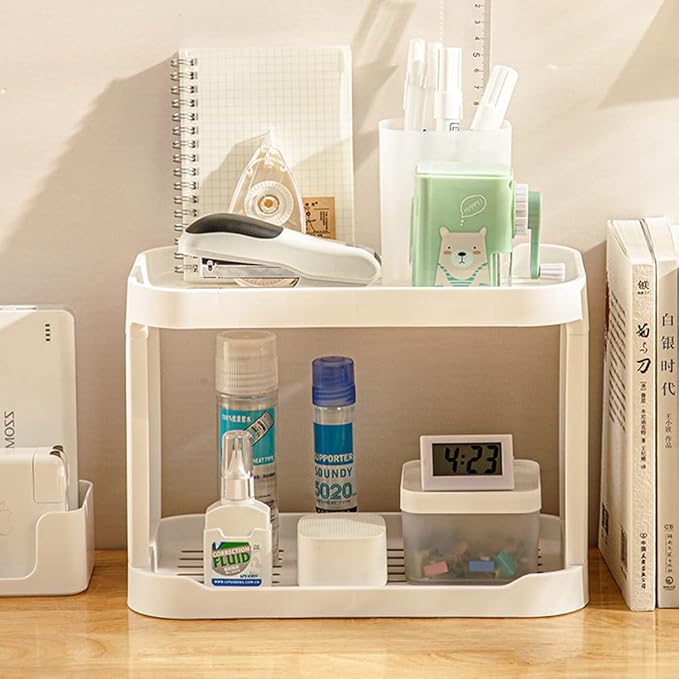 2-Tier Desk Organizers & Dispensers,Mail Holder for Office Desk Organization,Kitchen Spice Rack or Bathroom Countertop Organizer, Gift for Teachers, Classmates, and Friends,White-GlimoraGlow