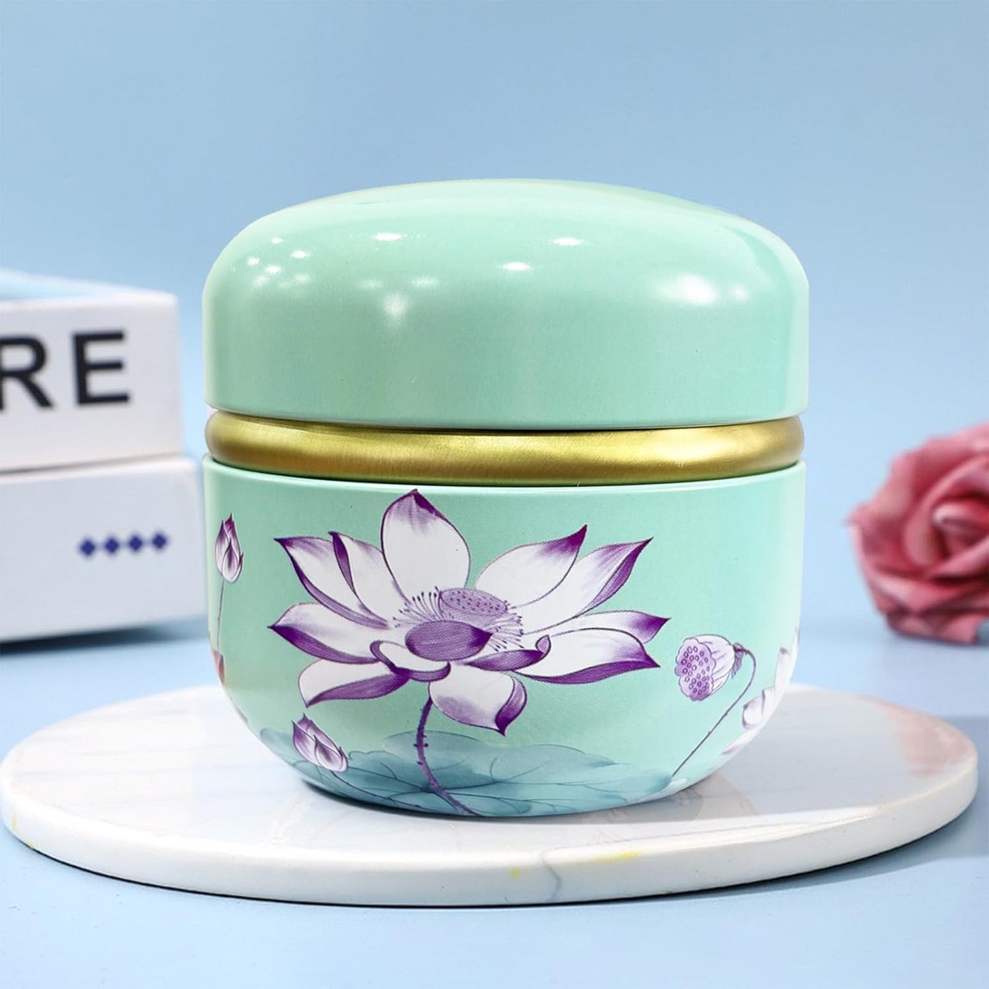 Body Powder Puff and Container for Dusting Powder, Women Powder Puff and Powder Case for Bath and Travel (Lotus Green)-GlimoraGlow