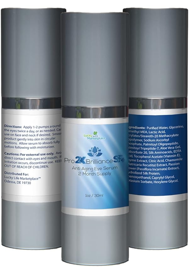 Pro 2x Brilliance SF + Serum - Anti Aging Eye Serum - 2 Month Supply - Rapidly Reduce Appearance of Dark Circles & Puffiness - Exfoliating Vitamin C Serum to Rejuvenate Skin - Aid Skin Cell Renewal-GlimoraGlow