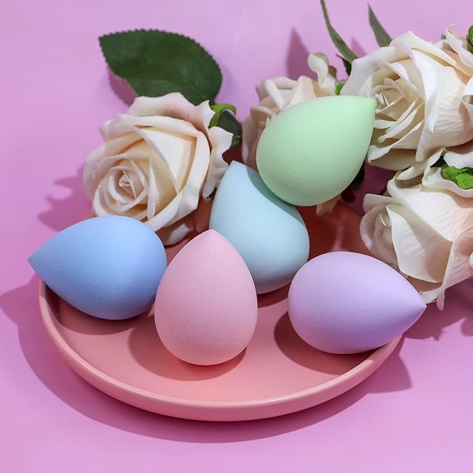 BEAKEY 5 Pcs Makeup Sponge Set, Latex-Free Makeup Sponges for Foundation, Multi-colored Boun Boun Sponges, Flawless for Liquid, Cream, and Powder-GlimoraGlow