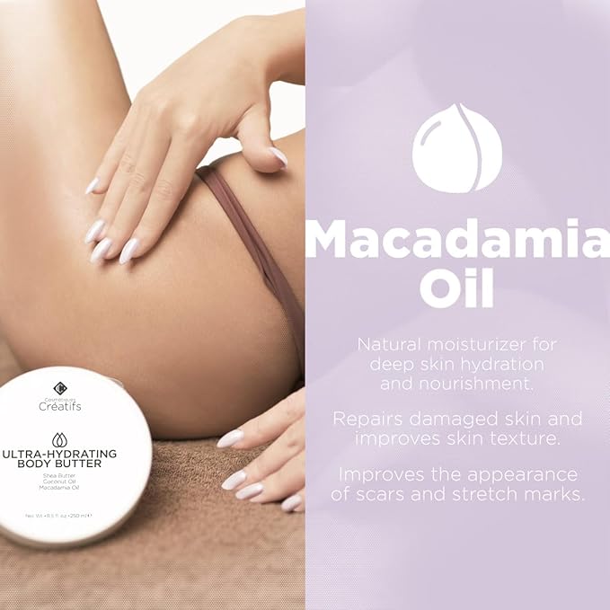 Ultra-Hydrating Body Butter with Shea Butter, 8.5 fl. oz., Salted Caramel and Macadamia Scent, Deep Moisturizing, Soothes, Repairs, and Nourishes Skin-GlimoraGlow