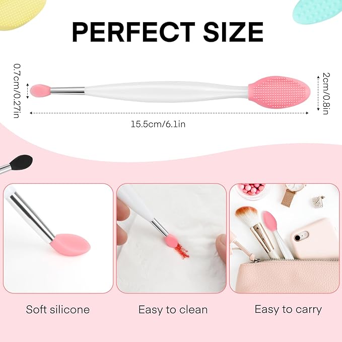 Unaone Lip Scrub Brush - 4 PCS Dual-ended Lip Scrubber Exfoliator and Silicone Lip Brush, 2-in-1 Silicone Lip Scrub Tool Lip Mask Applicator, Gentle Exfoliator & Applicator for Soft-GlimoraGlow