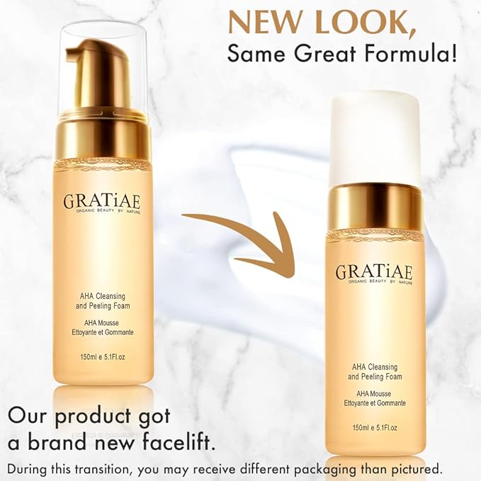 Gratiae organics, AHA Cleansing and Peeling Foam face wash, non-drying facial cleanser for sensitive, acne & allergy prone and all Skin Types, facial cleanser. 5.1 Fl. Oz-GlimoraGlow