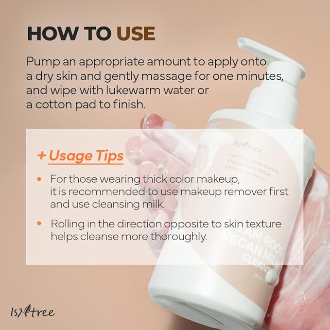 IsNtree Yam Root Vegan Milk Cleanser 220ml, 7.43 fl.oz | Korean Facial Cleanser for Sensitive Skin | Rich & Creamy Texture | Hydrating & Mild | Vegan & Cruelty-Free Skincare-GlimoraGlow