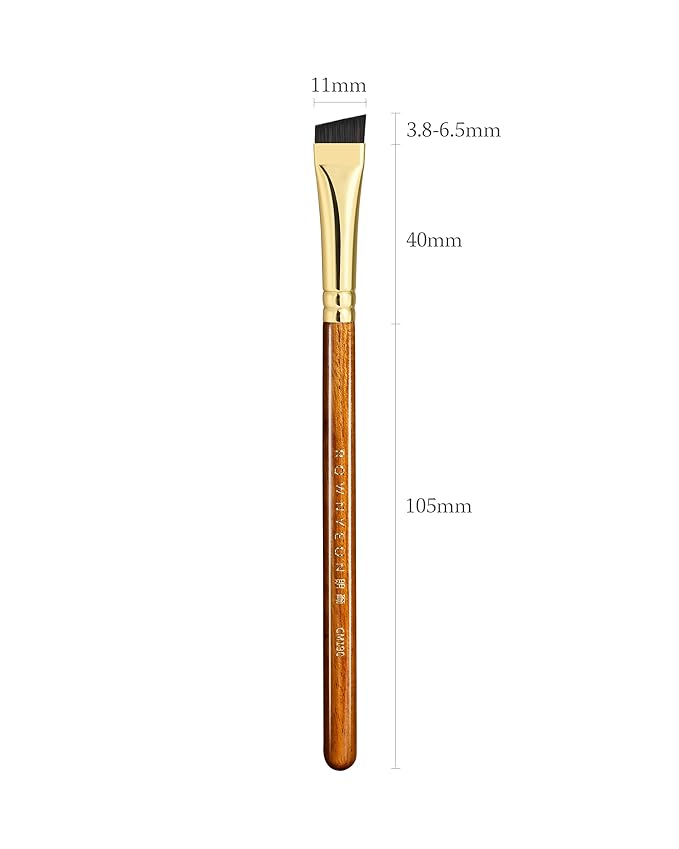 Desert Oak Series MicroBlade Angled Brow Brush - 11mm Ultra-Fine Nylon Bristles for 1mm Hair Strokes, Pomade/Gel/Powder Application, Bubinga & Brass (CM 190)-GlimoraGlow