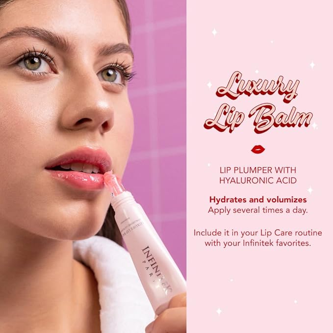Infinitek Paris Luxury Lip Balm with Hyaluronic Acid - Hydrating Lip Gloss Plumper, Volumizing Tinted Lip Balm Makeup, Plumping Lip Gloss to Nourish & Repair Damaged Lips, 0.33 oz / 9.35 g-GlimoraGlow