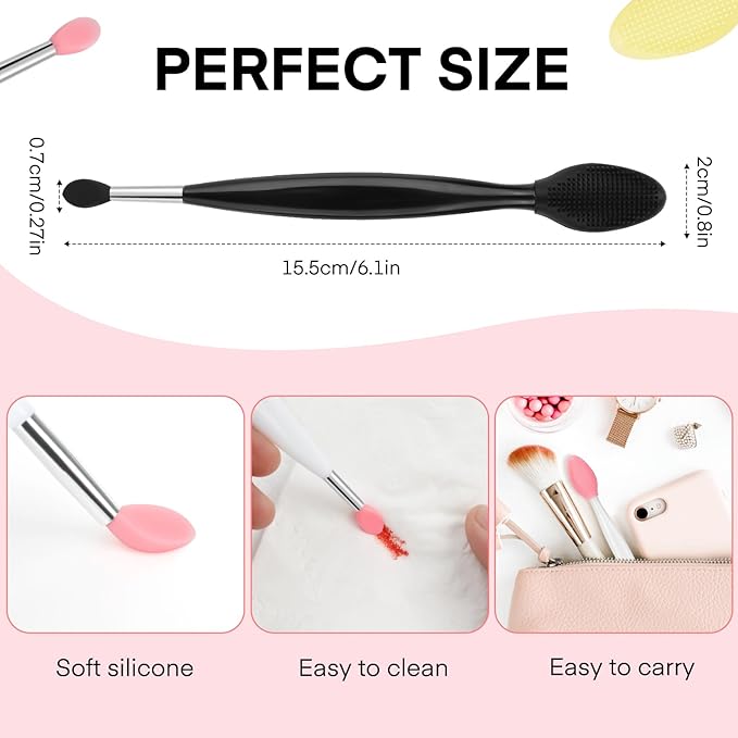 Unaone Lip Scrub Brush - 3 PCS Dual-ended Lip Scrubber Exfoliator and Silicone Lip Brush, 2-in-1 Silicone Lip Scrub Tool Lip Mask Applicator, Gentle Exfoliator & Applicator for Soft-GlimoraGlow