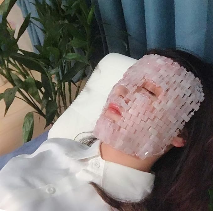 Jade Ice Sleeping Mask, Jade Mask for Relieving Face & Eye Puffiness Migraine, Anti Wrinkle Mask Therapy, Yoga Meditation Tools (Rose Quartz)-GlimoraGlow