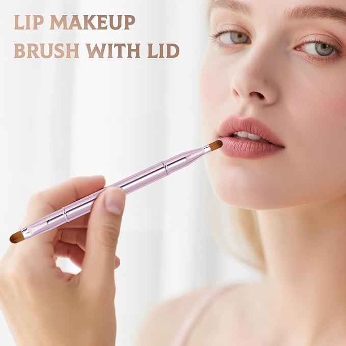 Unaone 2 Pack Lip Brush for Lipstick, Dual-Ended Lip Makeup Brush with Lid, Lipstick Brush for Lip Gloss-GlimoraGlow
