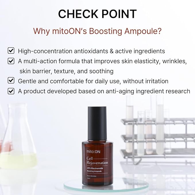 Mito-on Cell Rejuvenation Anti-Aging Serum, 30ml / 1.01 fl.oz –10% Niacinamide, Vitamin B3 and Antioxidants, Centella + EGF for Anti-Aging, Wrinkle Reduction, Pore minimization, Korean Skin Care-GlimoraGlow