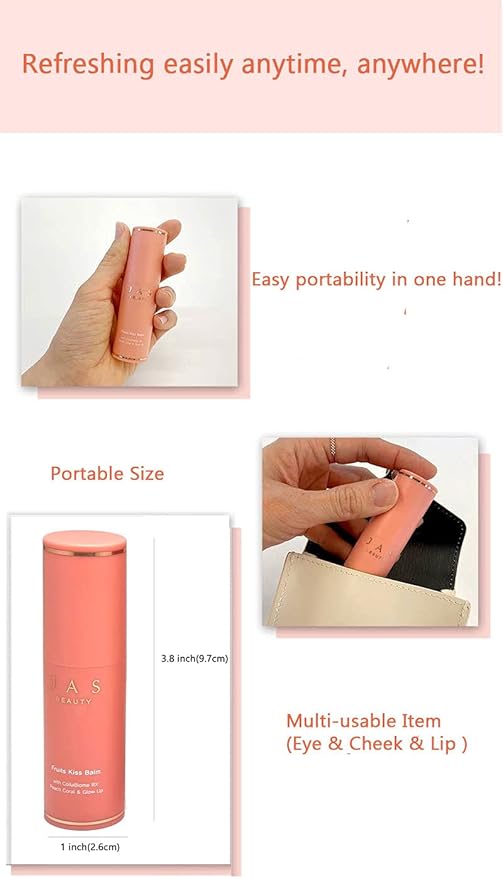 JAS 3-in-1 Eye, Cheek, Lip Glow Up Fruits Kiss Stick Multi Balm 10g, Hypoallergenic, Peach Coral, Oil Free, Portable Size, Multi usable,Sebum Care-GlimoraGlow