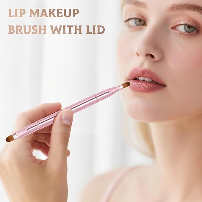 Unaone 2 Pack Lip Brush for Lipstick, Dual-Ended Lip Makeup Brush with Lid, Lipstick Brush for Lip Gloss-GlimoraGlow