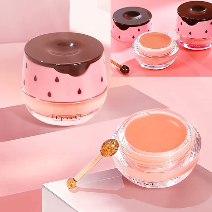 2 Pack Strawberry Lip Sleeping Mask,Plumping Lip Hydrating Bee Lip Balm Honey Pot Propolis Moisturizing Lip Balm With Stick,Lip Exfoliating Bee lip Balm Sleeping Lip Mask-GlimoraGlow