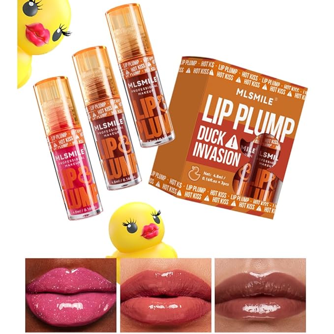 Hydrating Plumping Lip Oil Set, Natural Lip Gloss Plumper with Ginger, Transparent Moisturizing Lip Balm, Tinted Lip Plumper Gloss Make Lips Fuller, Vegan Lip Makeup (Set B, 3Pieces)-GlimoraGlow