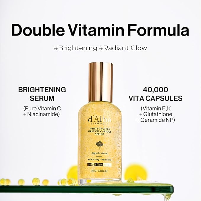 d'alba Piedmont White Truffle Oil Capsule Serum, Daily Vita Boost for Luminous Skin, Double Vitamin Formula, Big Size (3.38fl. oz.)-GlimoraGlow