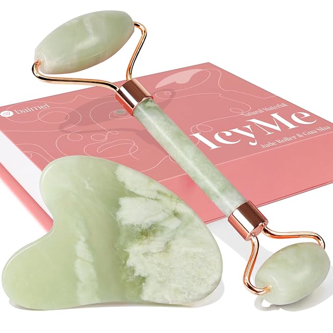 BAIMEI Jade Roller & Gua Sha Set Face Roller and Gua Sha Facial Tools for Skin Care Routine and Puffiness, Self Care Gift for Men Women - Light Green-GlimoraGlow