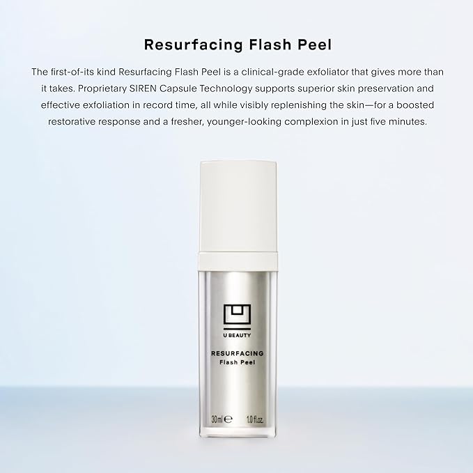 U Beauty Resurfacing Flash Peel Glycolic Acid Exfoliating Serum for Face with Stable Retinol, Hyaluronic Acid, Fruit Alpha Hydroxy Acids, Vitamins C+E - Visibly Improved Density, Lifting -1 fl oz-GlimoraGlow