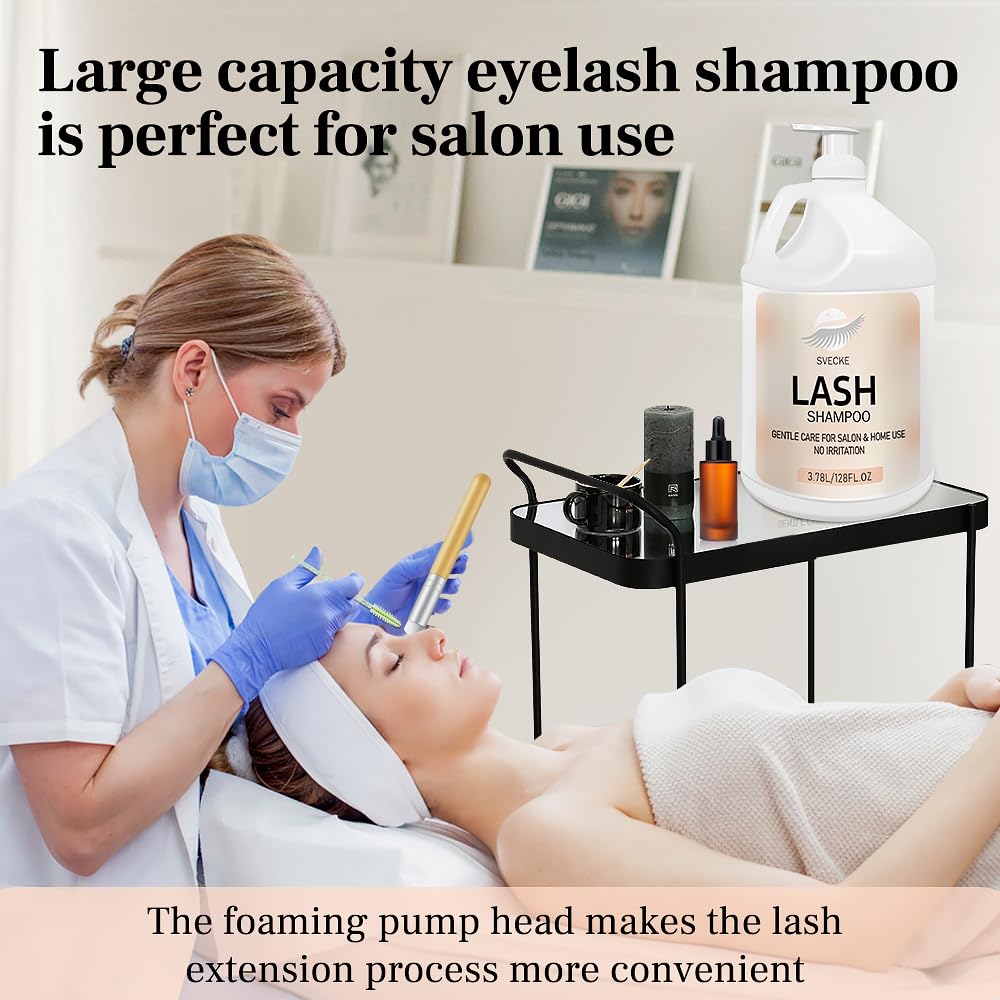 Eyelash Shampoo, 128 fl.oz/3.78L, with 50 Lash Extension Aftercare Cards, Foaming Cleanser for Professional Salon and Home Use-GlimoraGlow