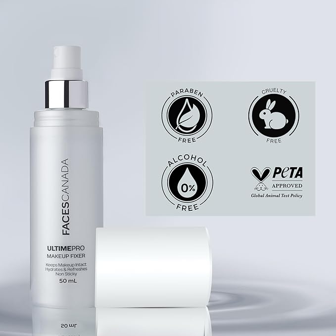 Faces Canada UltimePro Makeup Fixer Spray | Keeps Makeup Intact & Long-Lasting | Hydrating, Non-Sticky Mist for Fresh Finish | Lightweight & Refreshing | 1.69 Fl Oz (50ml)-GlimoraGlow