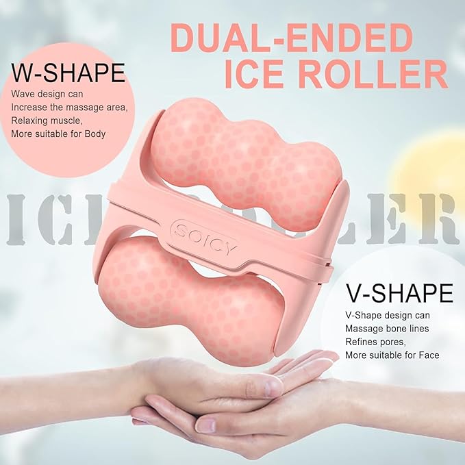 Ice Roller for Face and Eyes - Facial Skin Care Tools with 2 in 1 Face Roller and Travel Case, Self Care Gift for Men Women (Pink)-GlimoraGlow